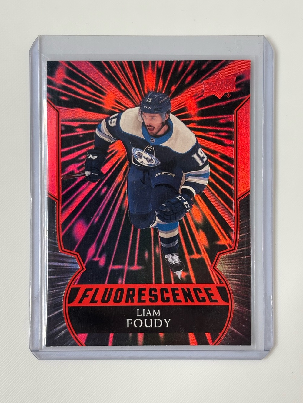 Liam Foudy 2020-21 Upper Deck Fluorescence Red F-2 Rookie Columbus Blue Jackets